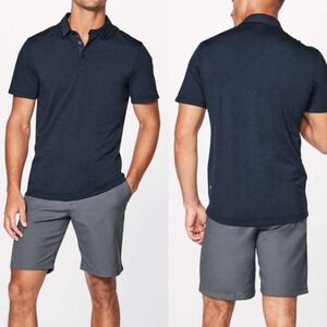 Lululemon Blue Evolution Polo Short Sleeve Tee Mens‎ Medium Navy Golf Pickleball